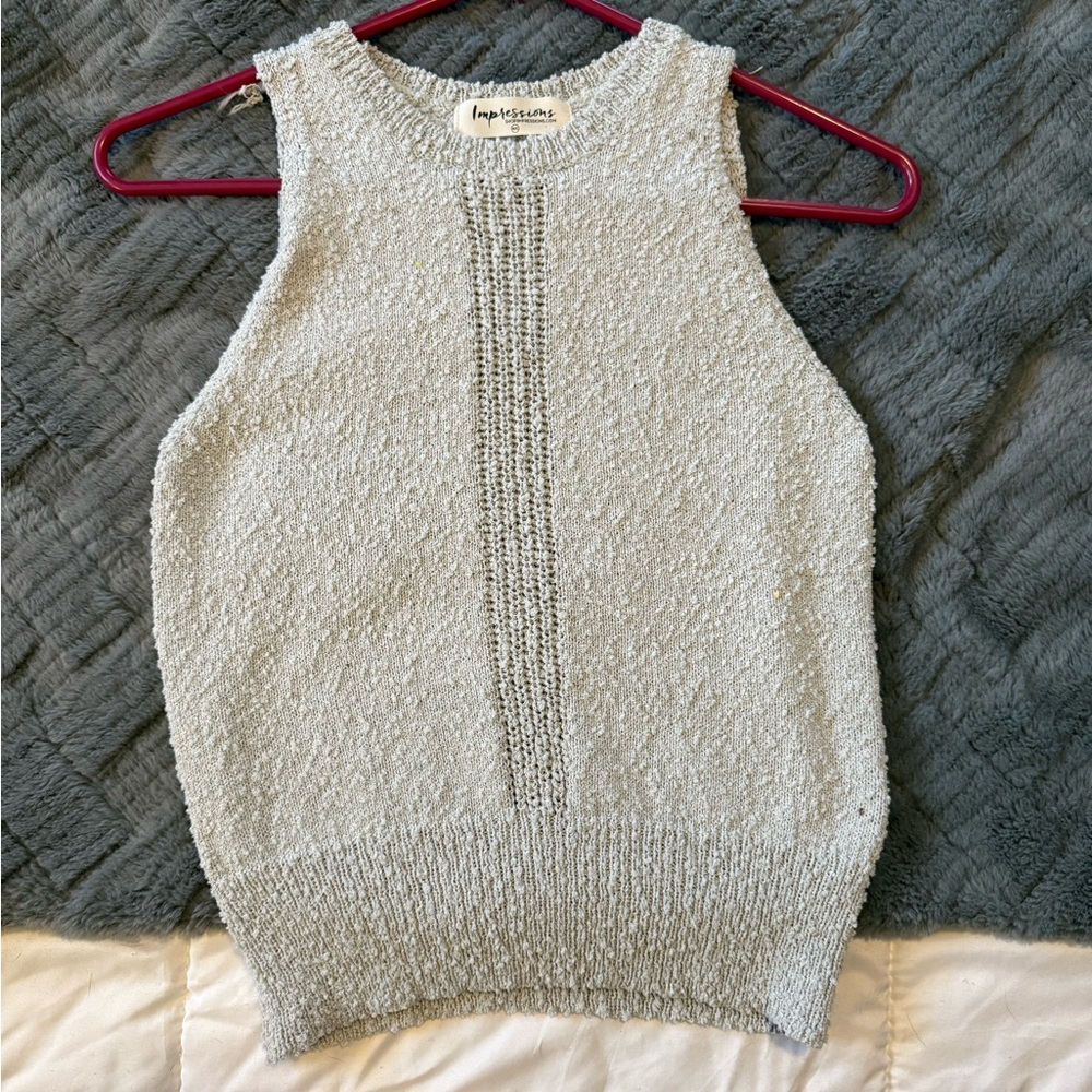 Impressions Women's Light Gray Textured Tank Top